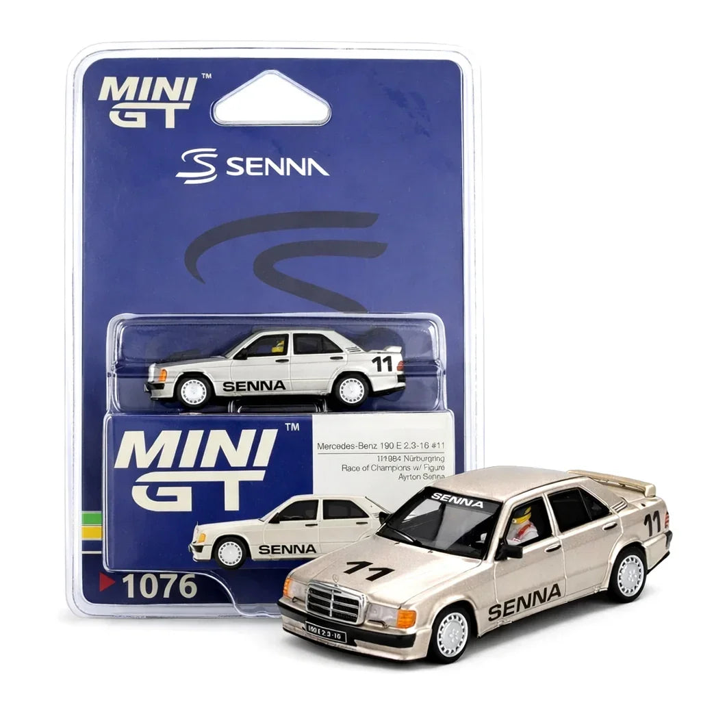 MINI GT #1076: Mercedes-Benz 190E 2.3-16 #11 1984 Nürburgring Race of Champions Ayrton Senna w/ Figure 1:64 Scale Diecast Model