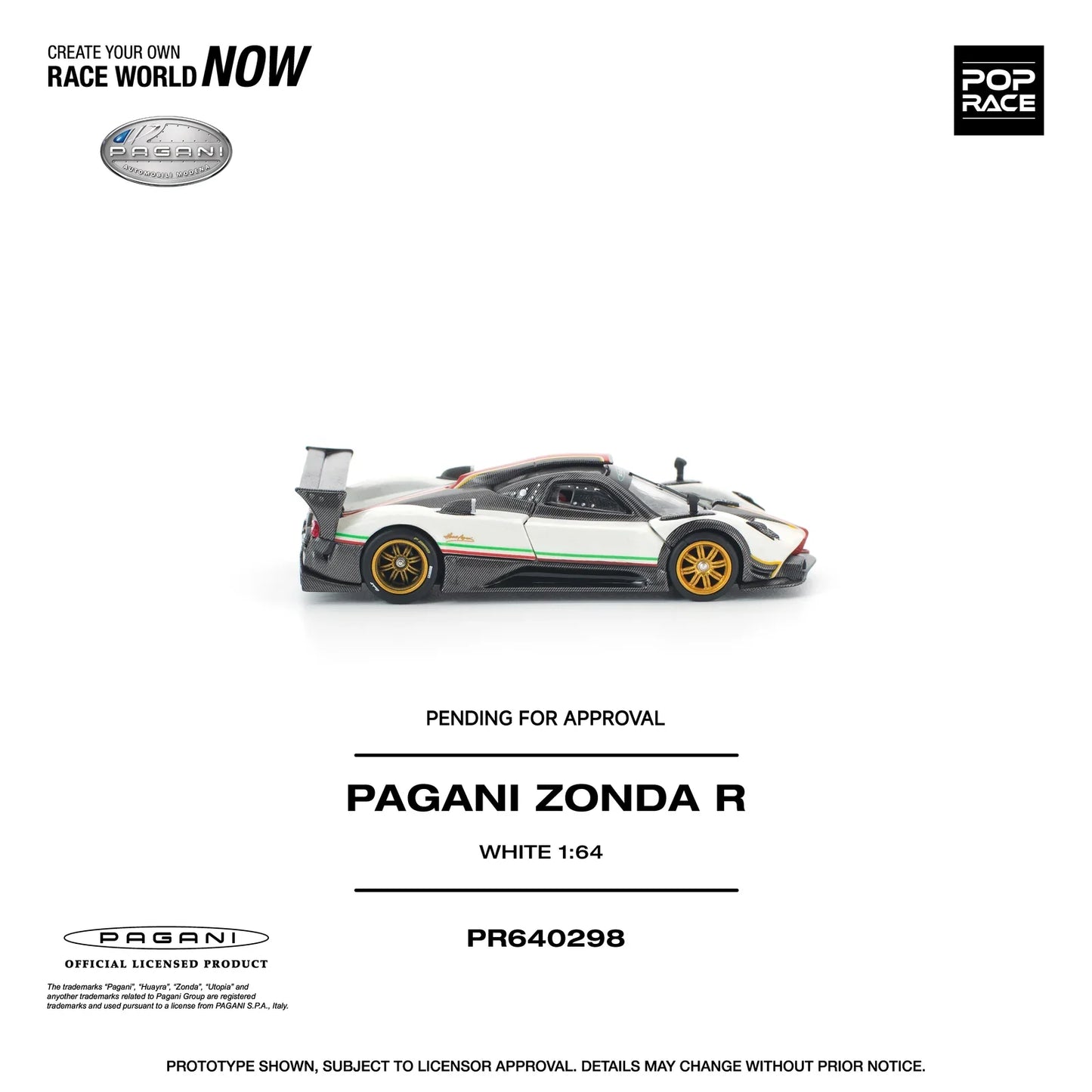 POPRACE Pagani Zonda R White 1:64 Scale Diecast Model (Pre-Order)