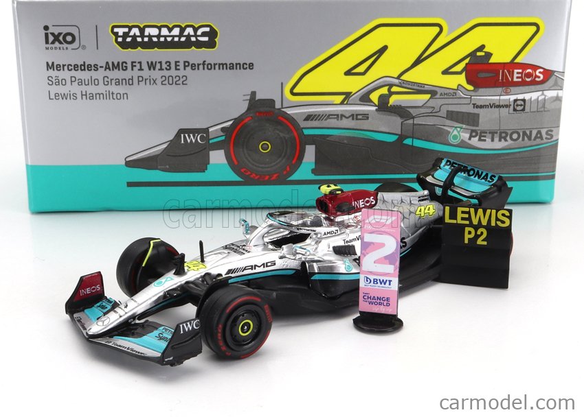 Tarmac Works Mercedes-AMG F1 W13E Team Mercedes-AMG Petronas #44 Brazilian GP 2022 Lewis Hamilton 1:64 Diecast