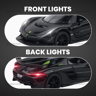 Koenigsegg Jesko Pullback Toy Car - Light, Sound with Openable Doors, 1:32 Scale (Black)