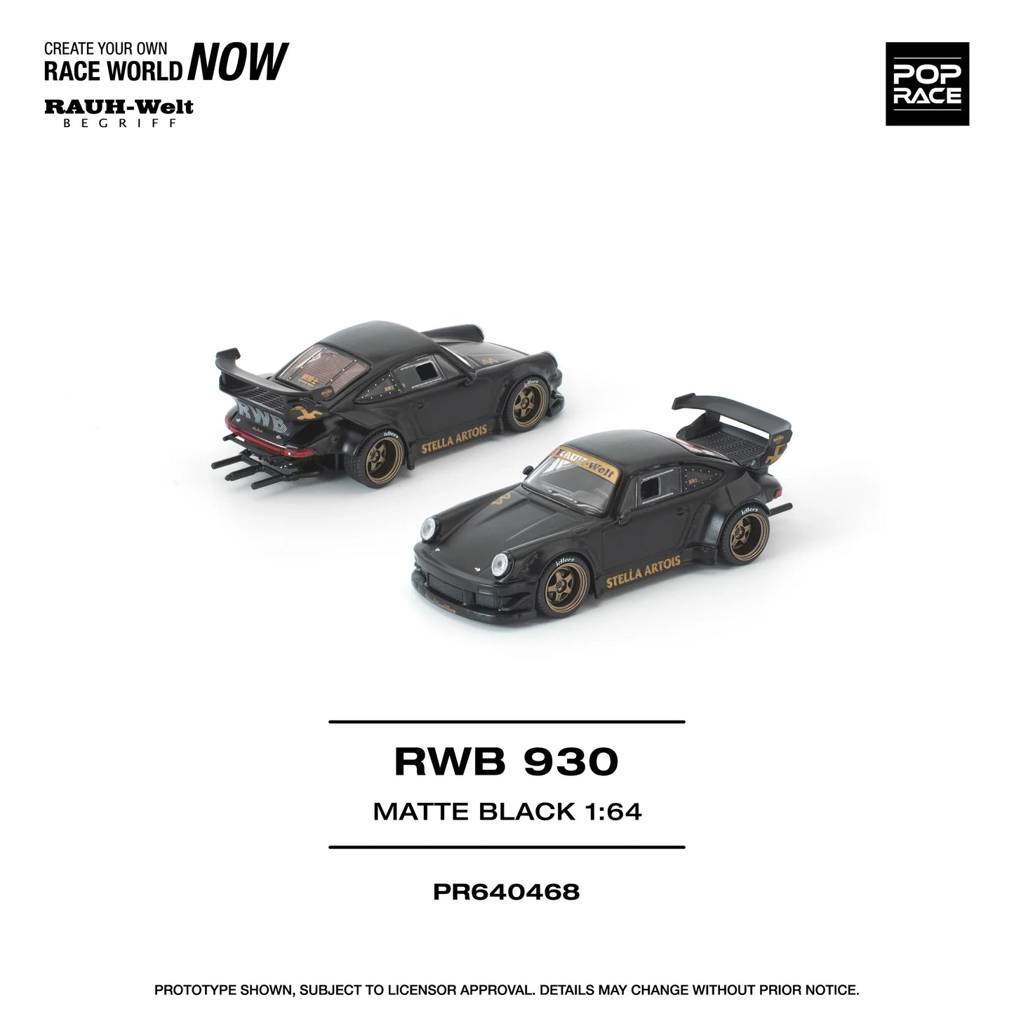 POPRACE RWB Porsche 930 Stella Artois Matte Black New Tooling 1:64 Scale Diecast Model (Pre-Order)