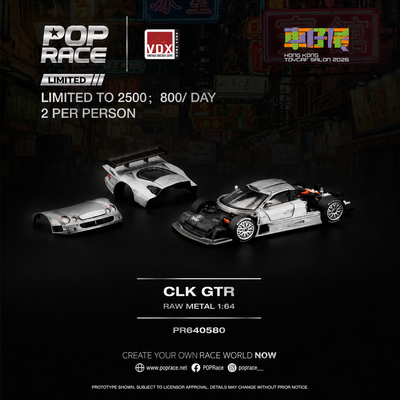*HKTCS 2026* Mercedes Benz AMG CLK GTR (Raw Metal) Limited to 2500pcs, 1:64 Scale - Pop Race