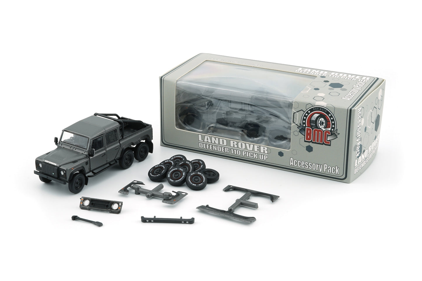 BMC 1:64 Land Rover 2016 Defender 110 PickUp 6x6 Accessory Pack – Dark Grey Silver (RHD)