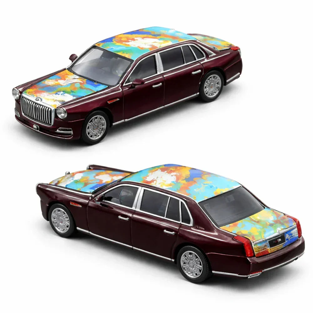 ALMOST REAL Hongqi Guoli Art Car Edition 2025 Wine Red 1:64 Scale Diecast Model