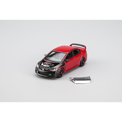 *HKTCS 2026* Honda Mugen Civic Type-RR Experimental Spec 2008 Red with Black Carbon Front (Limited to 2999pcs), 1:64 Scale - Tarmac Works