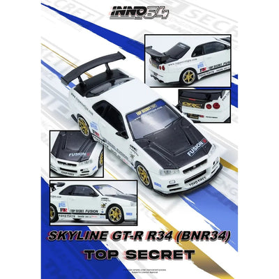 *PRE-ORDER* Top Secret R34 GT-R, 1:64 Scale (White) - INNO64