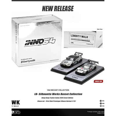 *HKTCS 2026* LB-Silhouette Works Miura GT and LB-Silhouette Works GT 35GT-RR 2 Car Set (Silver Chrome & Raw Silver) Chance of Chase Car, 1:64 Scale - INNO64