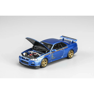 *HKTCS 2026* Nissan Skyline GT-R R34 Customized Bayside Blue (Limited to 399pcs), 1:64 Scale - Motor Helix