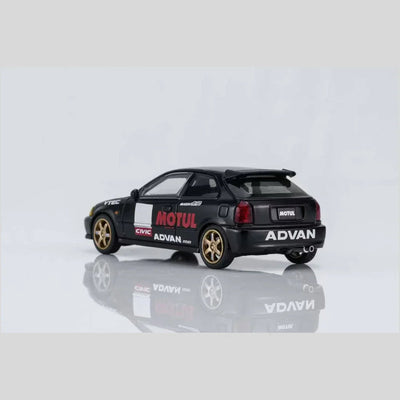 Honda Civic TYPE R (EK9) No Good Racing Motul Magnetic Engine Hood-Removable (Matt Black with Yellow Head Lights), 1:64 Scale - Motor Helix