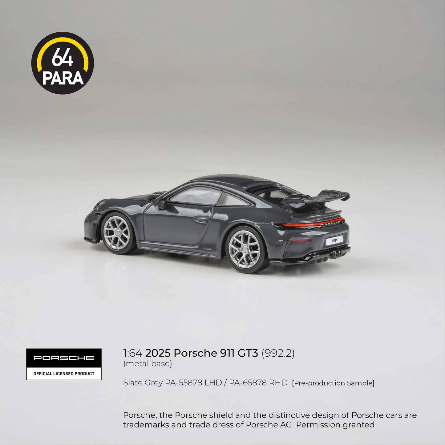 PARA64 Porsche 911 GT3 (992.2) 2025 Slate Grey 1:64 Scale Diecast Model (Pre-Order)