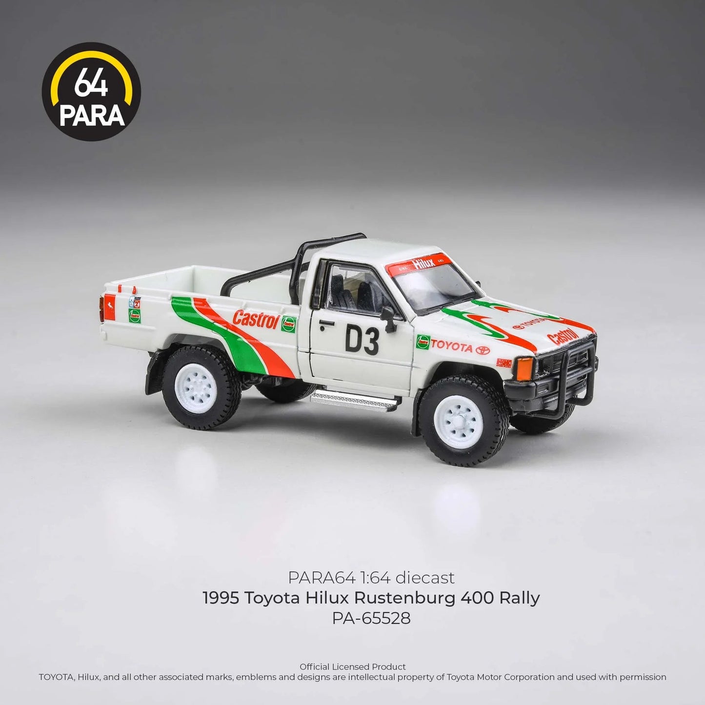 Premium scale diecast model car – Toyota Hilux Rustenburg 400 Rally 1995, 1:64 Scale (White) Collectible