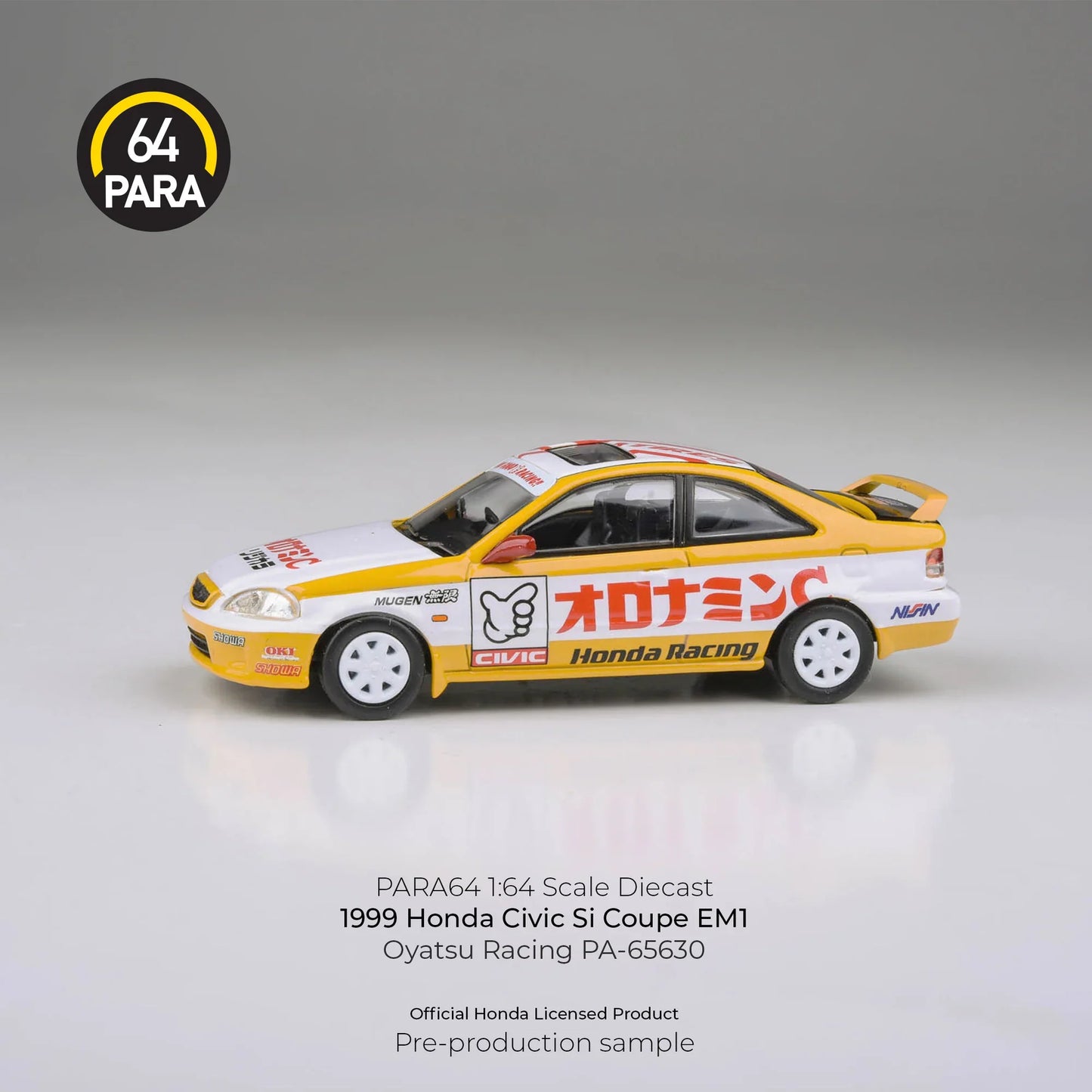 PARA64 Honda Civic EM1 Oyatsu Racing 1999 Yellow 1:64 Scale Diecast Model (Pre-Order)