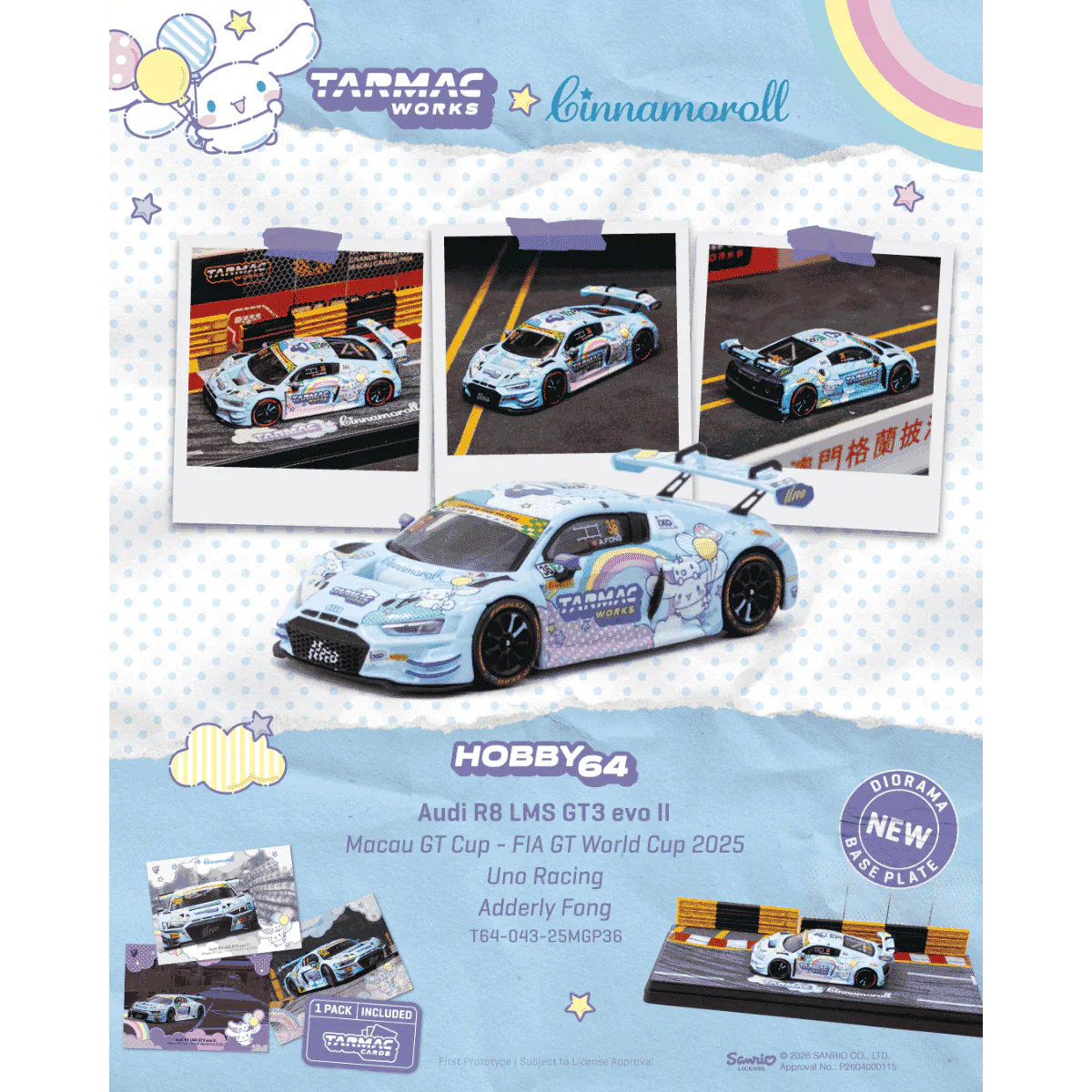 PRE-ORDER | Audi R8 LMS GT3 EVO II Macau GT Cup FIA GT World Cup 2025 Uno Racing Adderly Fong 1:64 Scale by Tarmac Works