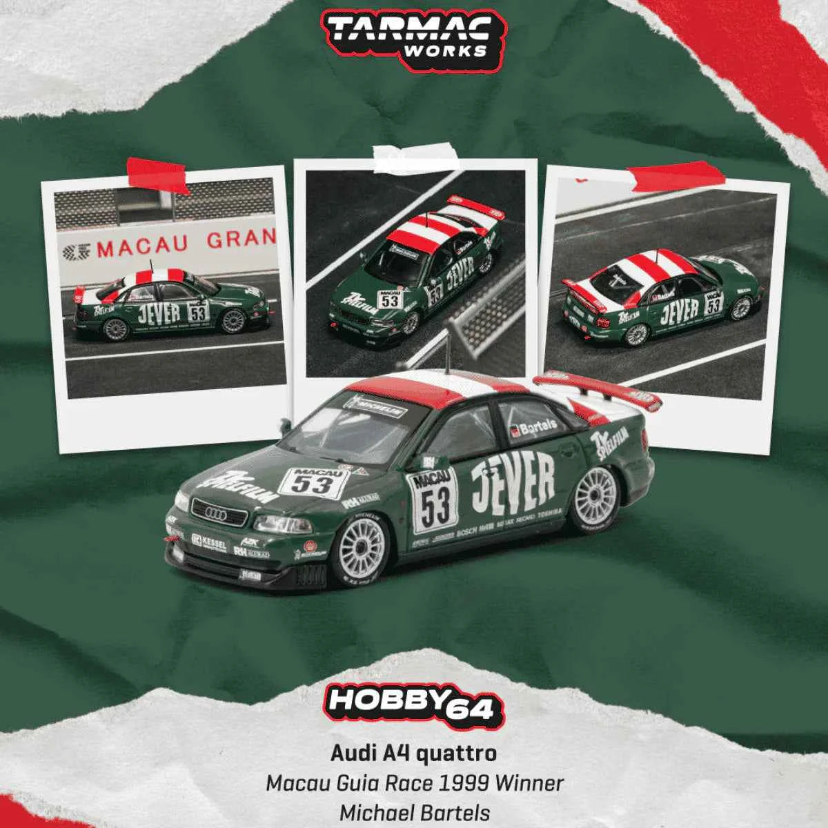 *PRE-ORDER* Audi A4 Quattro Macau Guia Race 1999 Winner Michael Bartels, 1:64 Scale