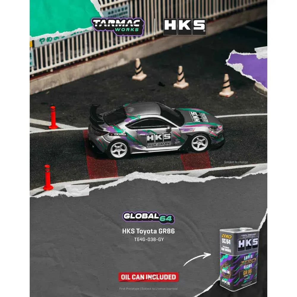 *PRE-ORDER* HKS Toyota GR86 With Metal Oil Can, 1:64 Scale (Grey)
