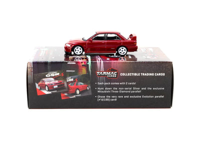 Mitsubishi Lancer GSR Evolution II with Tarmac Cards - Global64, 1:64 Scale (Red)