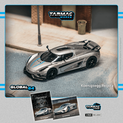 Tarmac Works - Koenigsegg Regera - Silver Metallic / Blue Accents - 1:64 Scale Model (Combo Set) product image