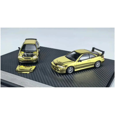 *TDE 2026* Honda Civic Type R (EK9) & Integra Type R (Mugen) Twin Set (Limited to 299 Sets), 1:64 Scale (Gold Chrome)