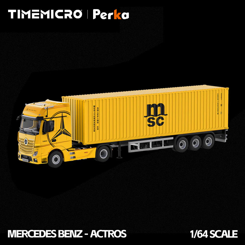 PRE-ORDER | Mercedes-Benz Actros Container Truck 1:64 Scale (Bright Yellow) by Time Micro