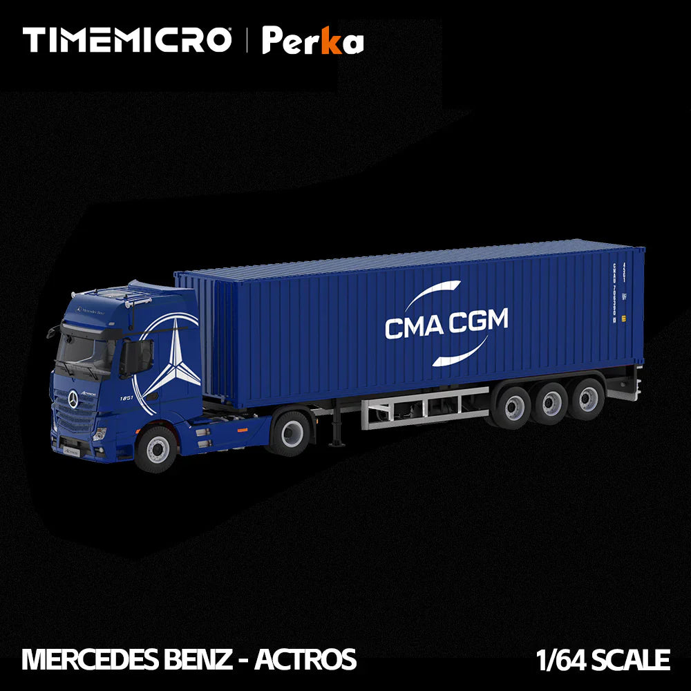 PRE-ORDER | Mercedes-Benz Actros Container Truck 1:64 Scale (Deep Sea Blue) by Time Micro