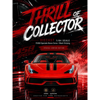 *PRE-ORDER*Ferrari 458 Speciale (TC-D-FE458SP) Rosso Corsa with Black Stripe (Limited to 500pcs), 1:64 Scale - THRILL OF COLLECTOR