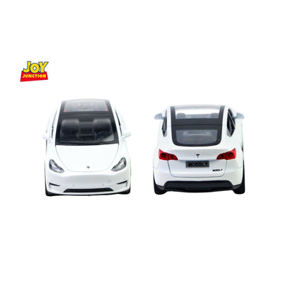 Tesla Model Y Pullback Toy Car - Light, Sound with Openable Doors, 1:32 Scale (White)