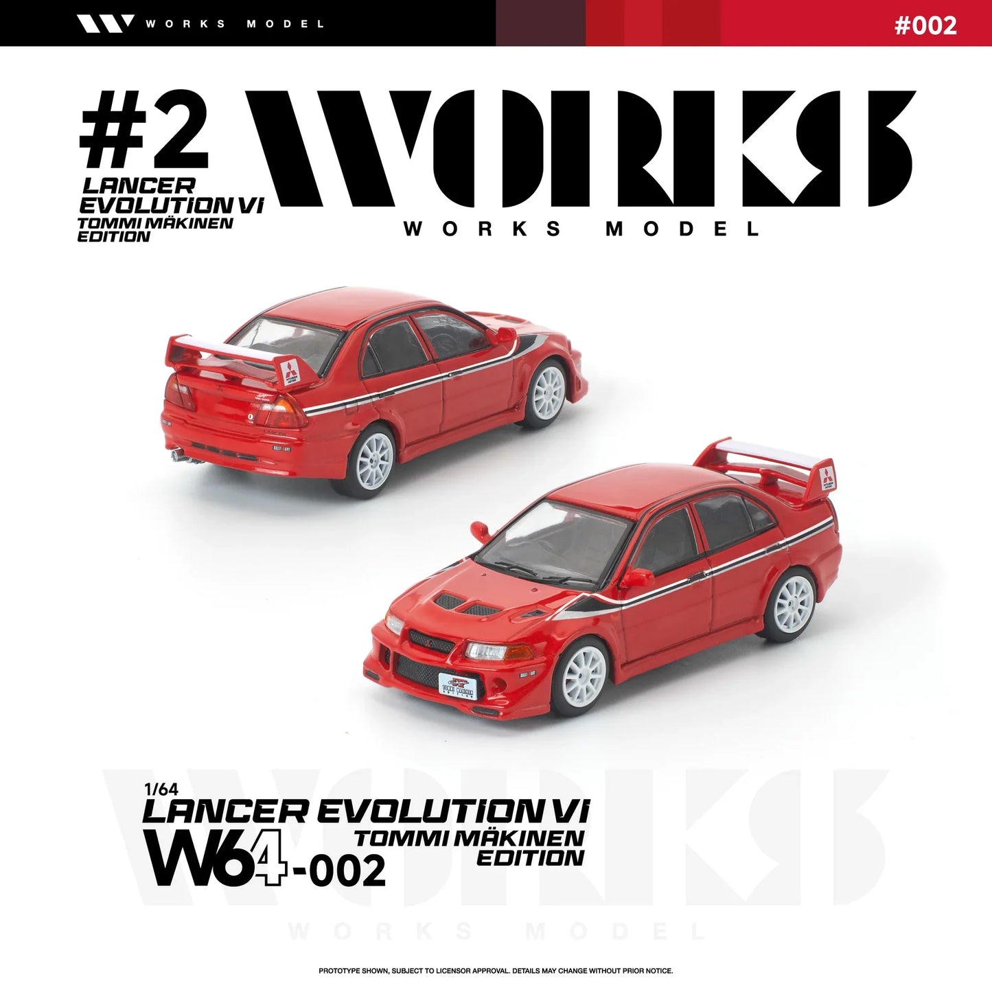 PRE-ORDER Works Model Mitsubishi Lancer Evolution VI Tommi Makinen Edition, 1:64 Scale (Red)