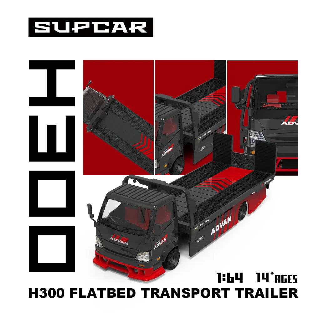 PRE-ORDER | Advan H300 Flatbed Transport Trailer 1:64 Scale (Red) by Time Micro