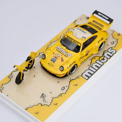 Porsche 911 (993) RWB Minions Cartoon Livery with Bicycle Included, 1:64 Scale (Yellow)