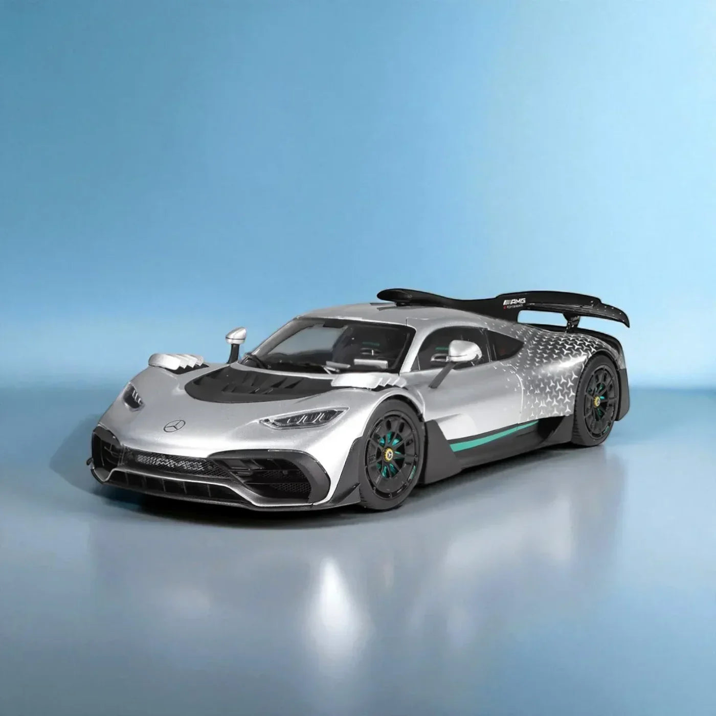 NZG Mercedes-AMG ONE Race with Stars Silver 1:18 Scale Diecast Model