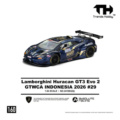 Lamborghini Huracan GT3 EVO2 Blue GTWCA Indonesia 2026 #29, 1:64 Scale - Trends Hobby