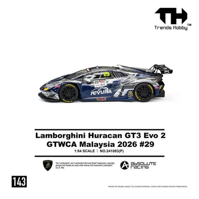 *PRE-ORDER* Lamborghini Huracan GT3 EVO2 - GTWCA 2026 29# , 1:64 Scale