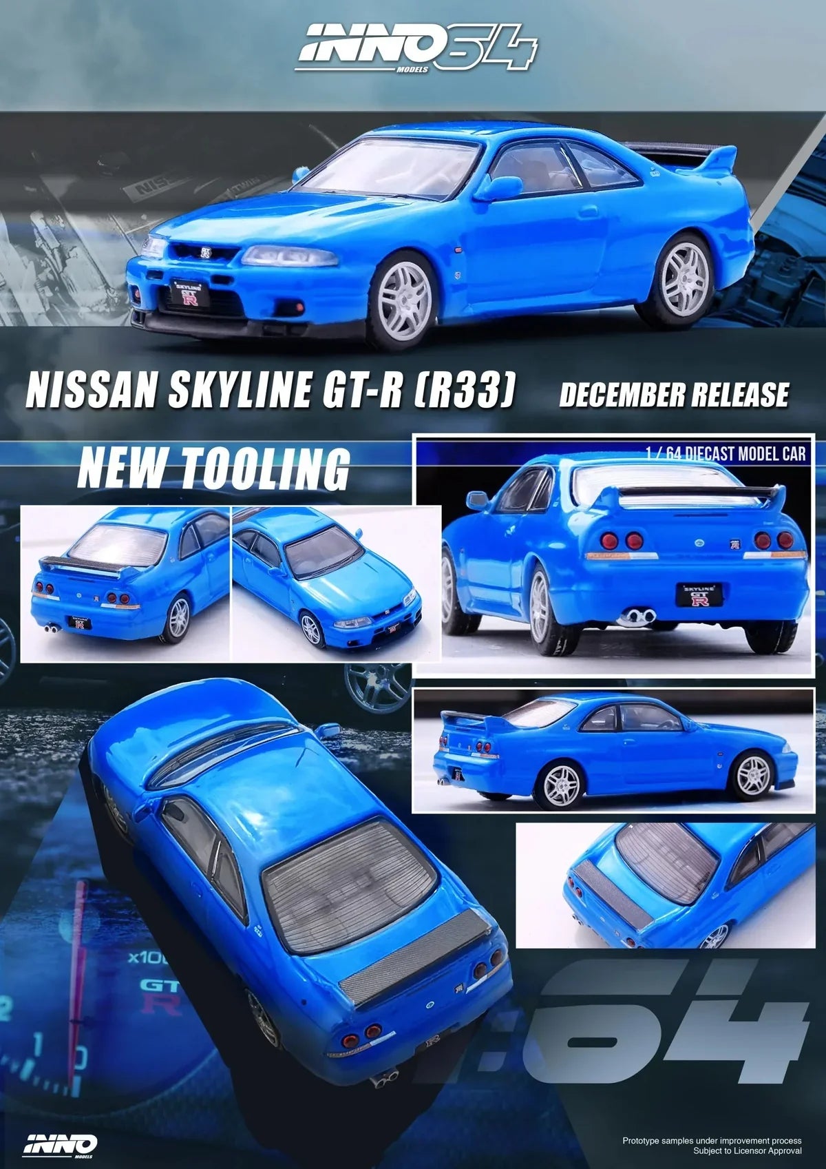 INNO64 Nissan Skyline GT-R R33 Championship Blue 1:64 Scale Diecast Model (Pre-Order)