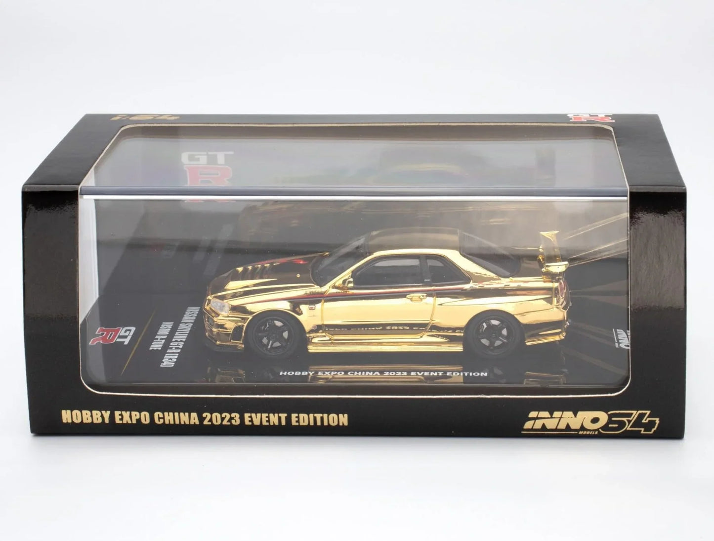 INNO64 Nissan Skyline GT-R R34 Nismo R-Tune Gold Chrome Hobby Expo China 2023 Event Edition 1:64 Scale Diecast Model (Pre-Order)