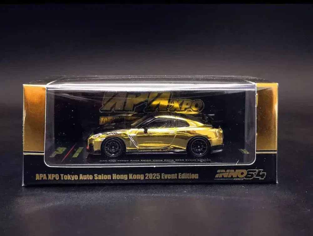 INNO64 Nissan GT-R (R35) Nismo APAEXPO Tokyo Auto Salon Hong Kong 2025 Chrome Gold 1:64 Scale Diecast Model