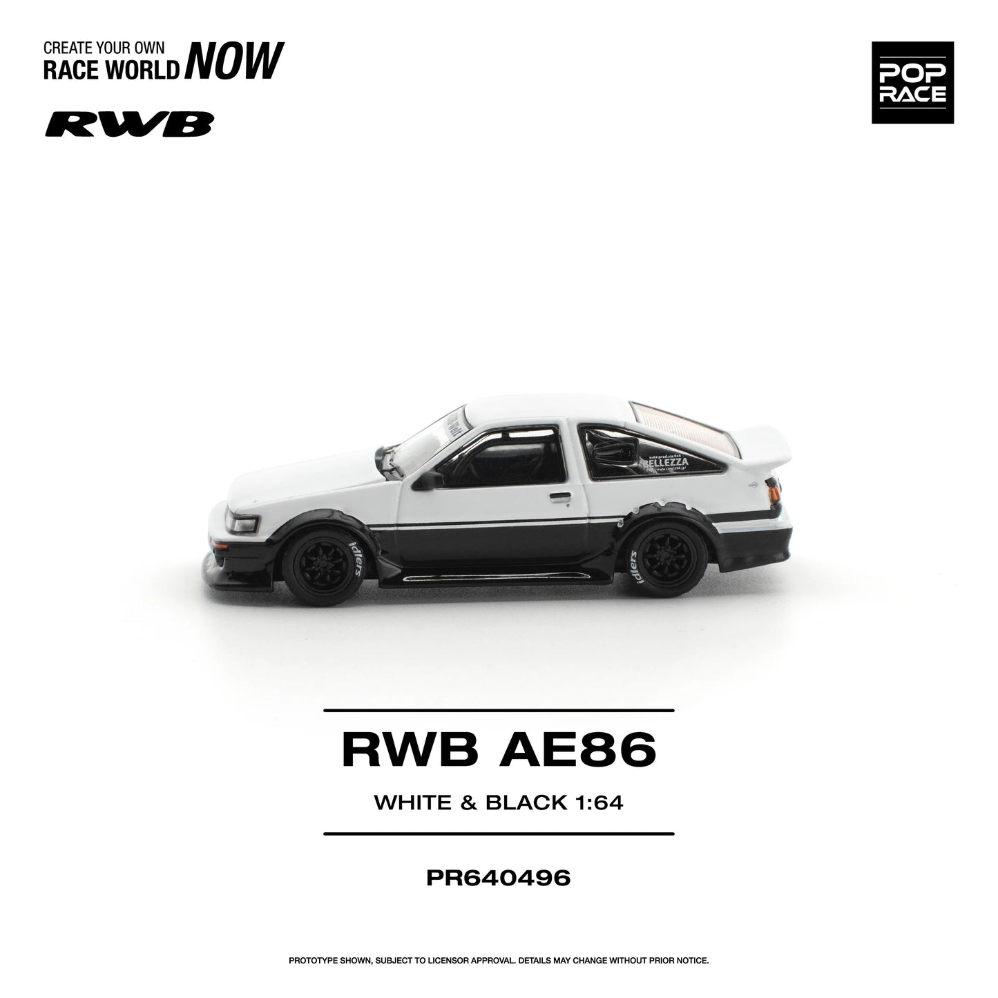 POPRACE RWB Toyota AE86 White Black 1:64 Scale Diecast Model (Pre-Order)