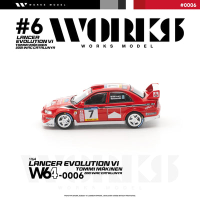PRE-ORDER Works Model Mitsubishi Lancer Evolution VI Tommi Makinen 2001 WRC Catalunya, 1:64 Scale