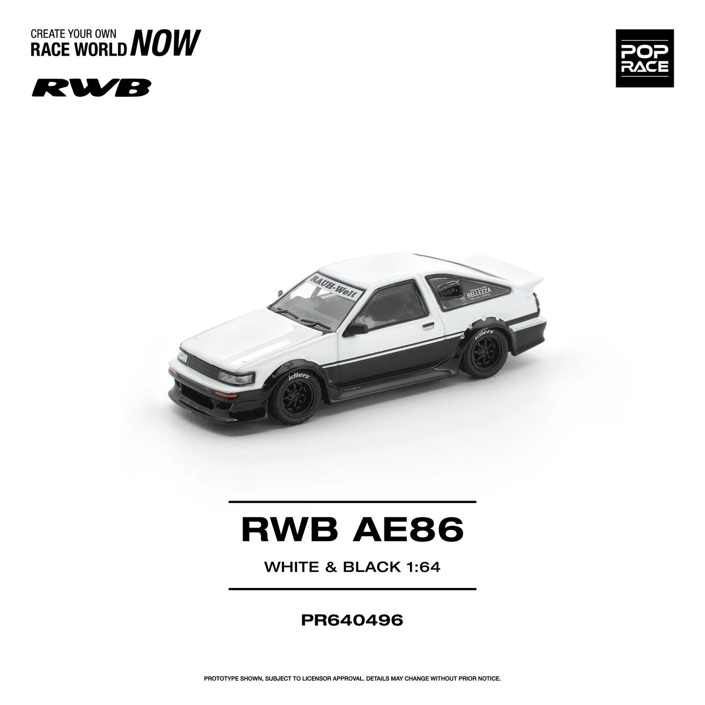 POPRACE RWB Toyota AE86 White Black 1:64 Scale Diecast Model (Pre-Order)