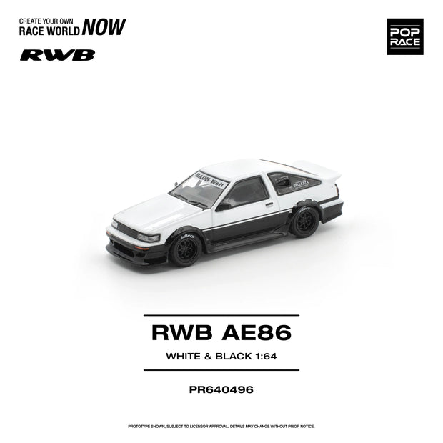POPRACE RWB Toyota AE86 White Black 1:64 Scale Diecast Model - Pre-Order