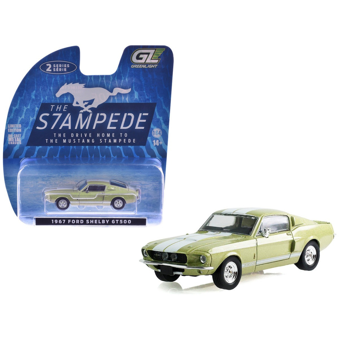 The Mustang Stampede Series 2 - 1967 Ford Shelby GT500 - Lime Gold, 1:64 Scale by GreenLight - 1:64 scale, view 2