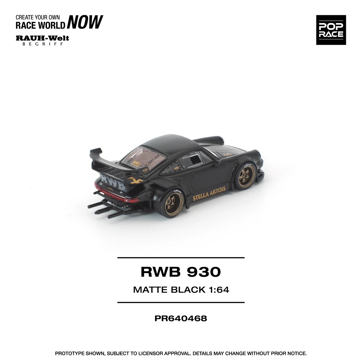 POPRACE RWB Porsche 930 Stella Artois Matte Black New Tooling 1:64 Scale Diecast Model (Pre-Order)