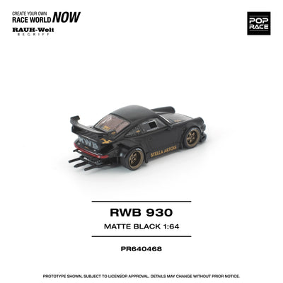POPRACE RWB Porsche 930 Stella Artois Matte Black New Tooling 1:64 Scale Diecast Model (Pre-Order)