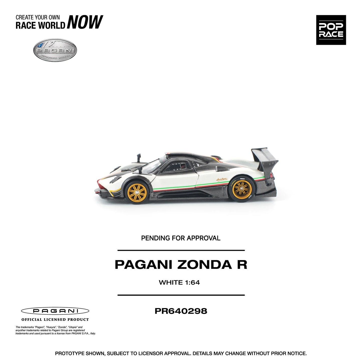 POPRACE Pagani Zonda R White 1:64 Scale Diecast Model (Pre-Order)