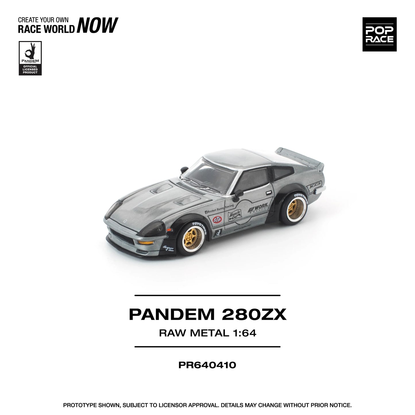 POPRACE Pandem Nissan 280ZX Raw Metal 1:64 Scale Diecast Model (Pre-Order)