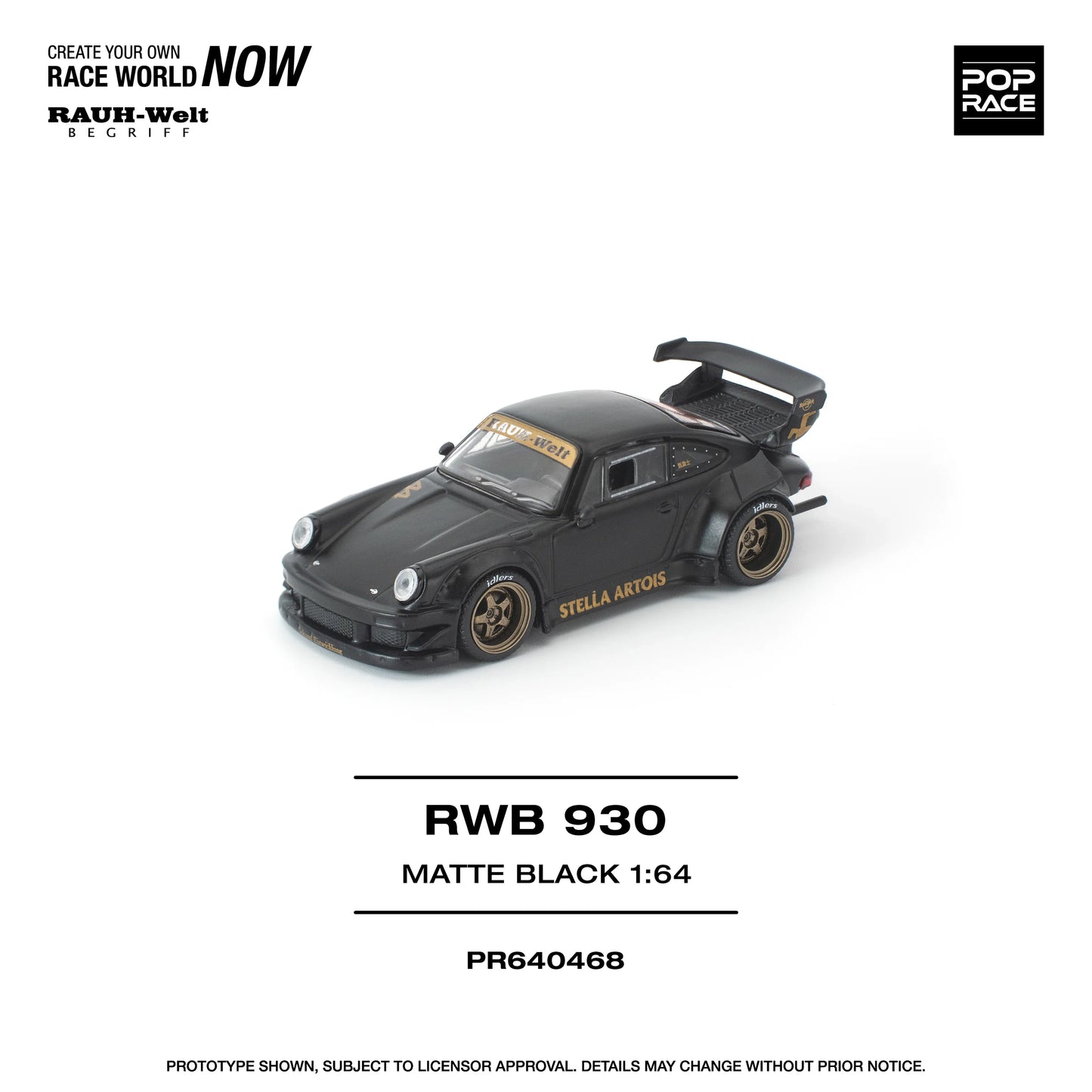 POPRACE RWB Porsche 930 Stella Artois Matte Black New Tooling 1:64 Scale Diecast Model (Pre-Order)