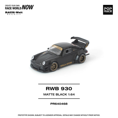 POPRACE RWB Porsche 930 Stella Artois Matte Black New Tooling 1:64 Scale Diecast Model (Pre-Order)