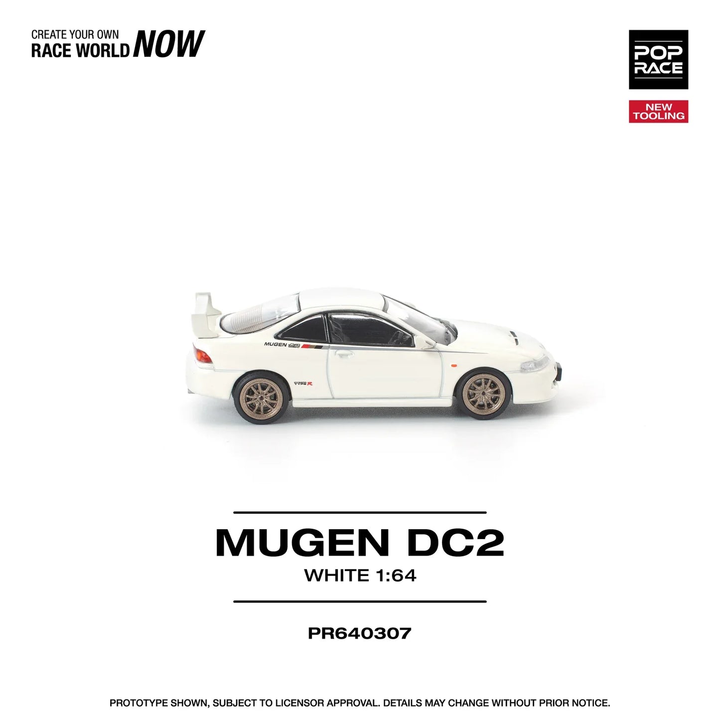 POPRACE Mugen Honda DC2 Integra New Tooling White 1:64 Scale Diecast Model (Pre-Order)