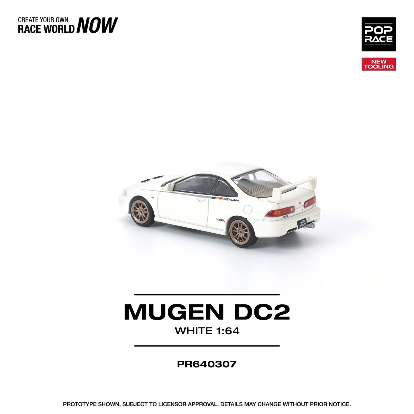 POPRACE Mugen Honda DC2 Integra New Tooling White 1:64 Scale Diecast Model (Pre-Order)
