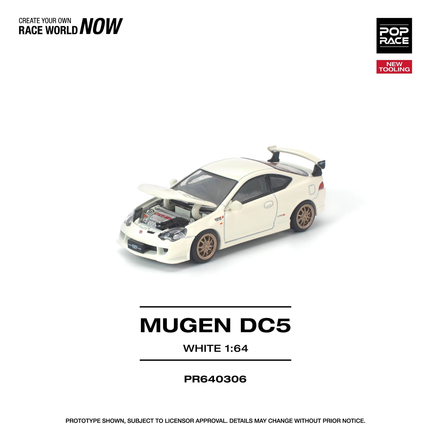 POPRACE Honda DC5 Mugen New Tooling White 1:64 Scale Diecast Model (Pre-Order)