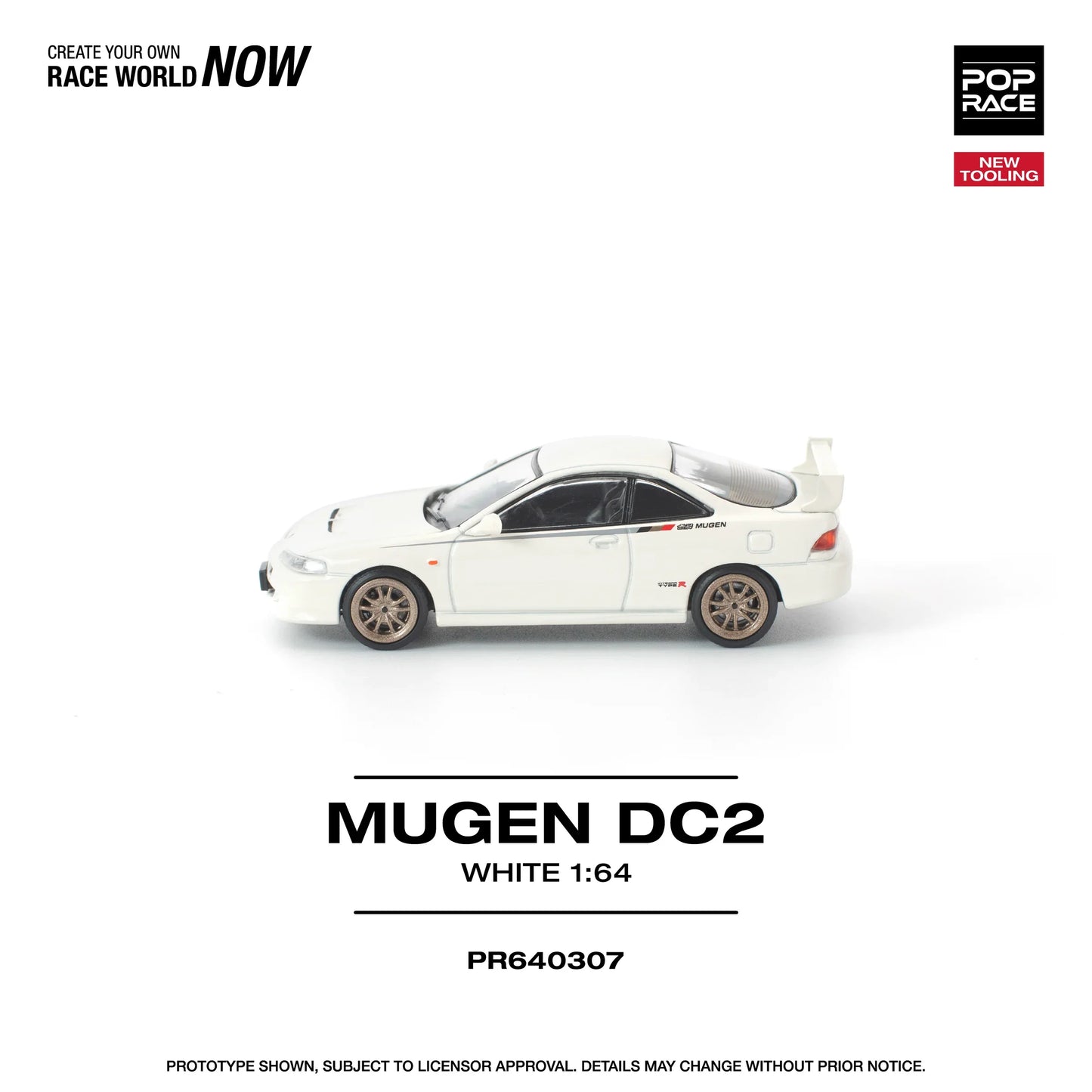 POPRACE Mugen Honda DC2 Integra New Tooling White 1:64 Scale Diecast Model (Pre-Order)